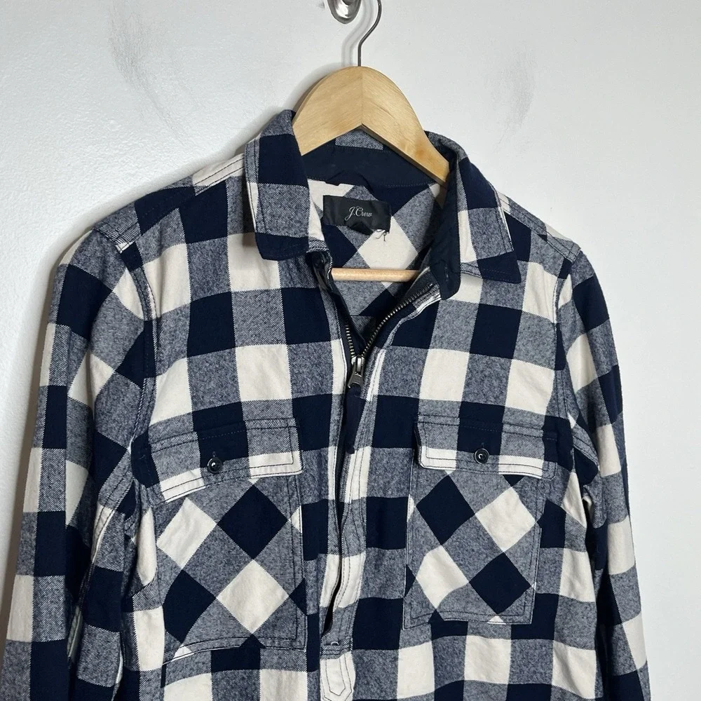 J Crew Buffalo Check Shirt Jacket Navy Womens Small Wool Cotton Shacket
